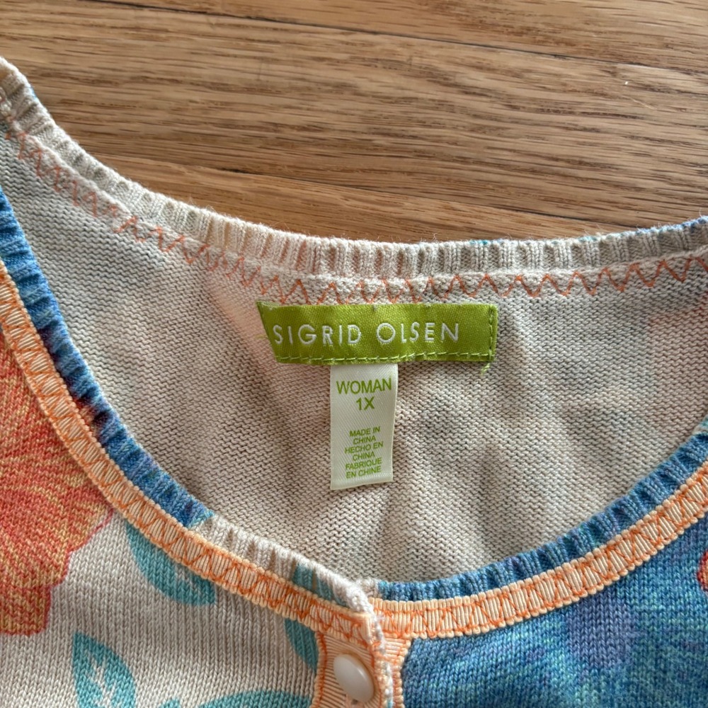 Sigrid Olsen Button Up Cardigan Sweater Women 1x Silk Blend Floral Quiet Luxury - Picture 5 of 10